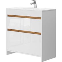 Bild für Waschbeckenunterschrank Detmold Weiß Hochglanz/Goldkraft Eiche 2 Teile