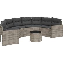 Bild für vidaXL Gartensofa mit Tisch und Kissen Halbrund Grau Poly Rattan 3318518