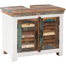 Bild für Waschbeckenunterschrank Perth weiß 70x60x43 cm massivum Badschrank Altholz recycelt Landhausstil Shabby Chic Badmöbel rustikal