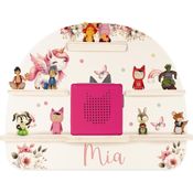 Personalisiertes Tonie Regal inkl. Toniebox Schutzfolie, Wandregal für Tonie Hörfiguren mit Aussparung für Toniebox & Ladegerät, Regenbogen Tonie Regal Mädchen & Jungen mit Toniebox Schutzfolie