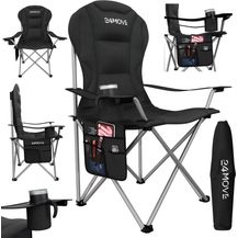 Bild für 24Move Campingstuhl Campingstuhl faltbar inkl. Tragetasche, bis 150kg belastbar, schwarz (bequeme Arm- und Rückenlehne)