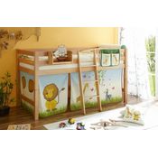 Ticaa 'Tipsi' Halbhochbett natur, inkl. Vorhang 'Safari' grün/blau