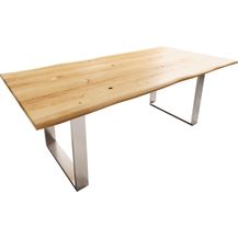 Bild für Esstisch Edge 200x100x2,5-3 Eiche Natur Edelstahl schmal Live-Edge