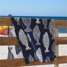 Bild für DecoKing Strandtuch groß 90x180 cm Baumwolle Frottee Velours Badetuch blau weiß Fish