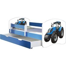 Bild für ACMA Kinderbett Jugendbett mit Einer Schublade und Matratze Blau mit Rausfallschutz Lattenrost II 140x70 160x80 180x80 (42 Traktor, 140x70 + Bettkasten)