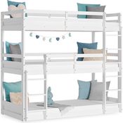 Homestyle4u Etagenbett mit 3 Liegeflächen und Bettkasten, Kiefernholz weiß, 90x200 cm