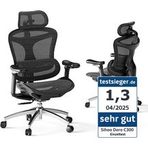Bild für SIHOO Doro C300 Ergonomischer Bürostuhl mit ultraweichen 3D-Armlehnen, dynamischer Lordosenstütze, Verstellbarer Rückenlehne (Schwarz)