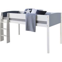 Bild für Hochbett Spielbett Kinderbett Leiter 90x200 massiv Jugendbett weiß grau
