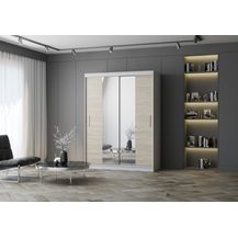 Bild für Schiebetürenschrank, eleganter Kleiderschrank Schrank Garderobe Spiegel Vista 01, Schlafzimmer- Wohnzimmerschrank Schiebetüren Modern Design (Weiß/Sonoma)