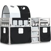 vidaXL Etagenbett mit Vorhängen Weiß Schwarz 90x200 cm Kiefernholz 3284021