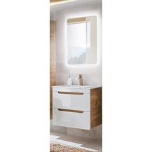 Bild für Badezimmer Waschplatz Set in Hochglanz weiß LUTON-56 61 cm Waschtisch & LED-Spiegel