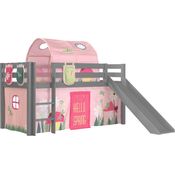 Vipack Spielbett 'Pino' inkl. Rutsche grau, mit Textilset Vorhang, Tunnel und 3 Taschen 'Spring'