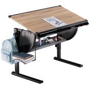 CARO-Möbel Kinderschreibtisch SARI, Lerntisch höhenverstellbar mit Rucksackhalterung & Ablagerinne eiche