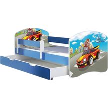 Bild für ACMA Kinderbett Jugendbett mit Einer Schublade und Matratze Blau mit Rausfallschutz Lattenrost II 140x70 160x80 180x80 (03 Racing Car, 140x70 + Bettkasten)