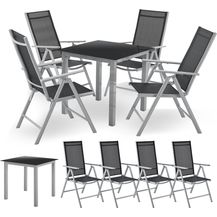 Bild für Juskys Aluminium Gartengarnitur Milano 4+1 — 4 Hochlehner Stühle verstellbar & klappbar mit Tisch — Gartenmöbel Set 5-teilig wetterfest — Silber