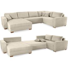 Bild für Wohnlandschaft U-Form Sofa Schlaffunktion Couch Bettkasten Cord in Grau Beige
