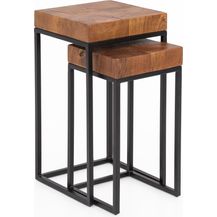 Bild für Wohnling Design Satztisch FB51457 Sheesham Metall Beistelltisch 2er Set klein