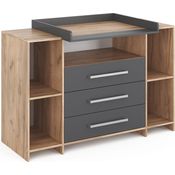 Wickelkommode Oskar Anthrazit/Sonoma 143 x 100 cm XL mit Schubladen Vicco