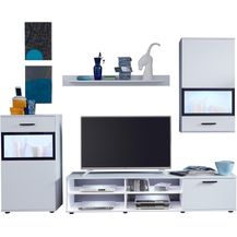 Bild für Wohnwand Schrankwand in weiß mit Absetzungen schwarz 231 cm Swing