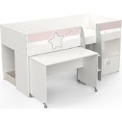 Preisbrecher 'Savannah' Kinderbett, Holzwerkstoff matt weiss / grau / rosa, 204 x 103 x 109 cm