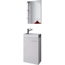 Bild für Waschplatz weiß Waschbecken mit Schrank und Spiegel WC