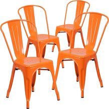 Bild für Flash Furniture Stapelbare Stühle für den Innen-und Außenbereich, aus Metall, 4 Stück, Kunststoff, Gummi, Orange/Abendrot im Zickzackmuster (Sunset Chevron)