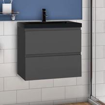 Bild für Waschtisch mit Unterschrank 60 cm Badmöbel Set mit Waschbecken Schwarz Gäste WC Anthrazit Matt