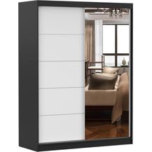 Bild für Schiebetürenschrank, eleganter Kleiderschrank Schrank Garderobe Spiegel Vista 05, Schlafzimmer- Wohnzimmerschrank Schiebetüren Modern Design (Schwarz/Weiß)