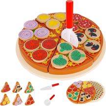 Bild für KRUZZEL Pizza-Set Zubehör aus Holz für Kinderküche und Kaufladen Inklusive Schneidebrett und Pizzaschneider 27 Teile 9354