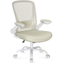 Bild für Songmics Schreibtischstuhl, gepolsterte Lendenstütze, Wippfunktion & klappbare Armlehnen, Netzbespannung, Kunststoff, Schaumstoff, Nylon, Stahl, haferflockenbeige, 66x60 x (99-107)