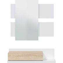 Bild für Flur mit Schublade und Spiegel, Eingangsmöbel, Modell Tekkan, Ausführung in Artik White und kanadischer Eiche, Maße: 75 cm (Breite)