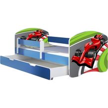 Bild für ACMA Kinderbett Jugendbett mit Einer Schublade und Matratze Blau mit Rausfallschutz Lattenrost II 140x70 160x80 180x80 (06 Formel 1, 180x80 + Bettkasten)