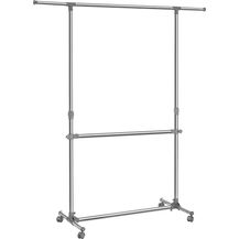 Bild für Songmics Kleiderständer höhenverstellbar, ausziehbare Kleiderstange und zusätzlicher Stange im mittleren Bereich, silber-graugrün, LLR401, (101-166)