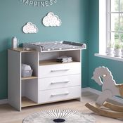 Wickelkommode Oskar Weiß/Goldkraft Eiche 113 x 93 cm mit 3 Schubladen Vicco