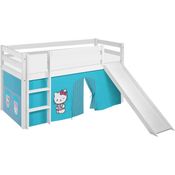 Lilokids 'Jelle' Spielbett 90x200 cm, Hello Kitty Türkis, Kiefer massiv, mit Rutsche und Vorhang