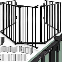 Bild für CASARIA® Treppenschutzgitter mit Sicherheitstür Metall ohne Bohren 306x77 cm Hundegitter Baby Kinderschutz Absperrgitter Kamingitter Schwarz