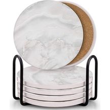 Bild für Untersetzer Gläser 6er Set Marmor mit Kork-Rückseite und Halter für Bars Cafés