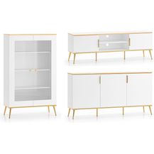 Bild für Wohnzimmer-Set Viterbo Wohnwand mit Standvitrine 3-teilig Alpinweiß matt