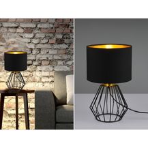 Bild für Tischleuchte CHUCK mit Gitterkorpus und Stoffschirm in Schwarz/Gold