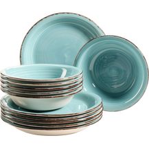 Bild für Mäser 931497 Lumaca Teller-Set für 6 Personen im modernen Vintage Look, Tafelservice, handbemalt, Steingut, türkis, 12-teilig (1 Set)