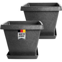 Bild für Centi Pflanzkübel 2 Stk Blumenkübel, Pflanzkübel eckig und Untersetzer (Set, 2 St, 34x34 cm, Farbe: anthrazit, Made in Germany)