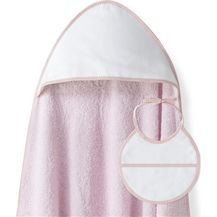 Bild für Baby BadePoncho 1x1 m Bademantel Kapuzenbademantel PUNTO DE CRUZ rosa LISO & Lätzchen für Neugeborene 100% Baumwolle
