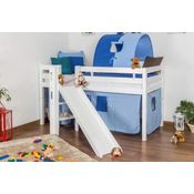 Kinderbett Hochbett Samuel Buche Vollholz massiv mit Rutsche weiß lackiert inkl. Rollrost - 90x200 cm