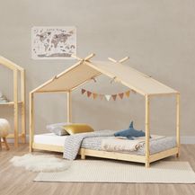 Bild für Hausbett Kinderbett Brome aus Holz 90x200 cm naturfarben mit Lattenrost [en. casa]