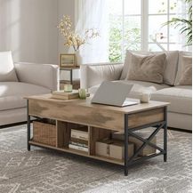Bild für Vasagle Couchtisch, höhenverstellbarer Wohnzimmertisch, Kaffeetisch, offener und versteckter Stauraum, X-Streben, 60x120 x (48-62)