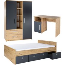 Bild für arthur berndt Jugendzimmer-Set Alessio, (Set, 4-tlg, Kleiderschrank mit Schubfächern, Regalelement, geräumiger Auszug)