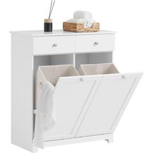 Bild für SoBuy BZR33-W Wäscheschrank mit 2 ausklappbaren Wäschesäcken Wäschetruhe Wäschesammler mit 2 Schubladen Wäschekorb Badschrank Badmöbel weiß BHT ca: 78 x 90 x 38 cm