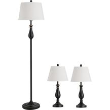 Bild für HOMCOM Stehlampe 3er- Lampenset 2 Tischlampen + 1 Stehlampe, 3 x E27 (nicht im Lieferumfang enthalten)