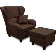Bild für lifestyle4living Ohrensessel mit Hocker in Braun im Vintage Look 