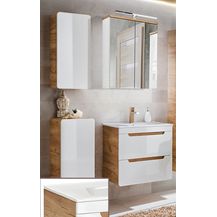 Bild für Badmöbel Set inkl. 61 cm Waschtisch LUTON-56 in Hochglanz weiß mit Wotan Eiche Nb